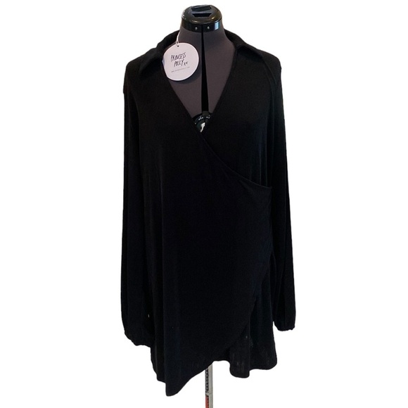 Princess Polly Party Time Mini Dress Black Knit Wrap V-Neck Boho Retro Sz 8 - Picture 1 of 10